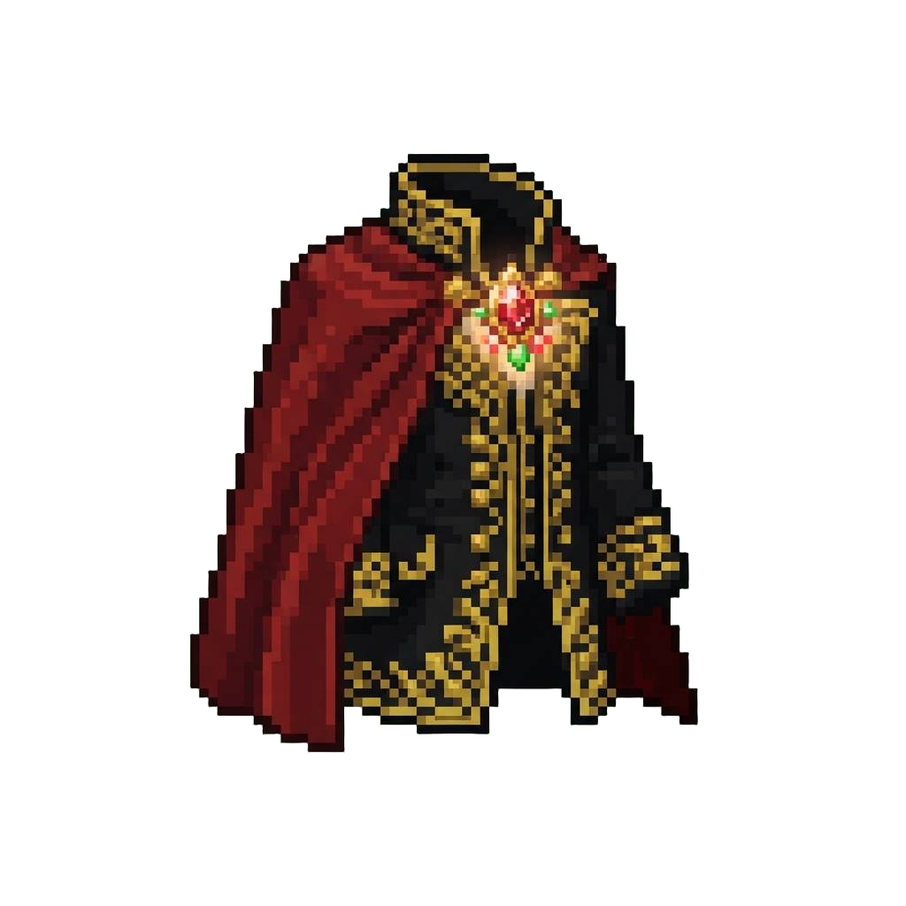 An Ornate Vampire Royalty Coat with Velvet Cape and Glowing Jeweled Brooch