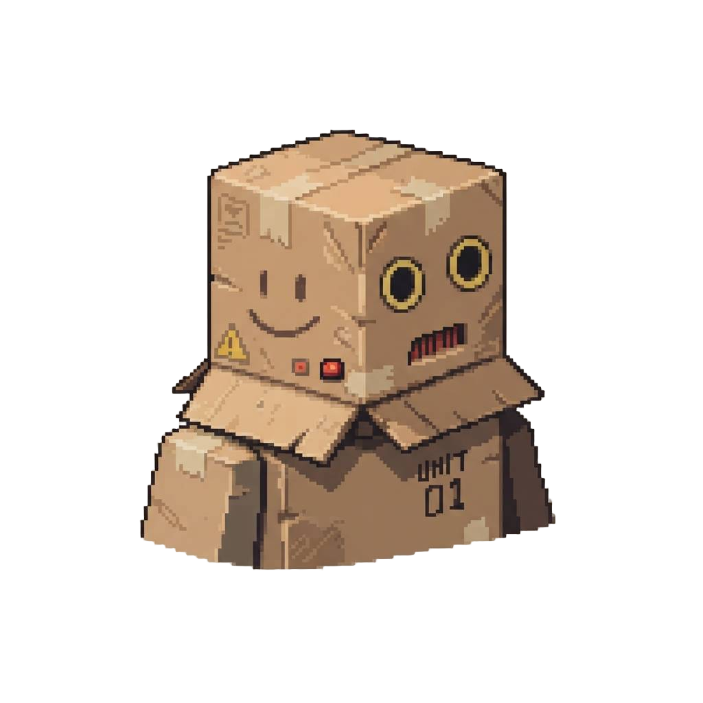 A Towering Cardboard Robot Box Stuck Firmly Over the Shoulders