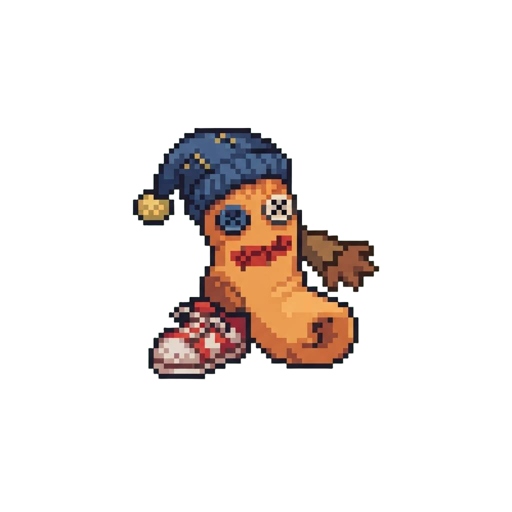 A Mismatched Sock-puppet Monster Outfit with One Shoe Missing