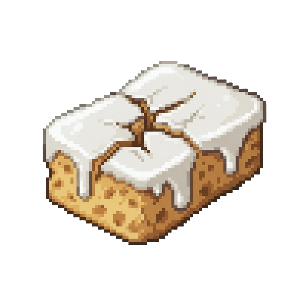 A Sunken Cracked Sponge Drenched in Runny Icing