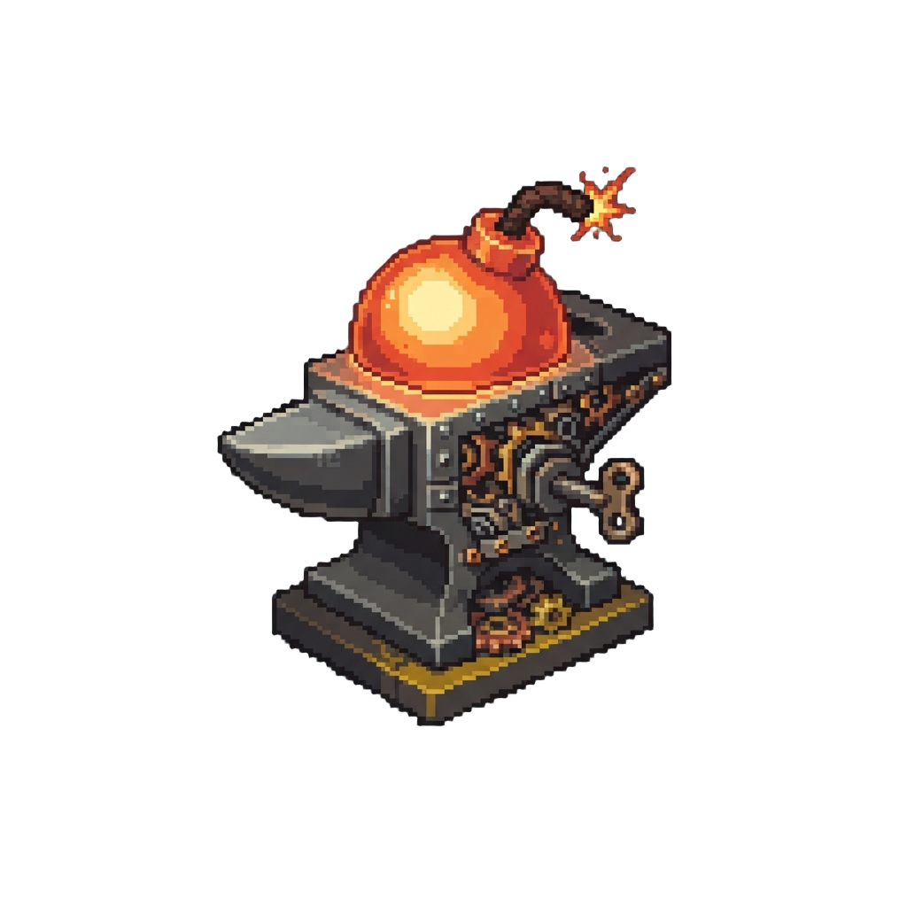 A Glowing Oversized Clockwork Anvil Bomb