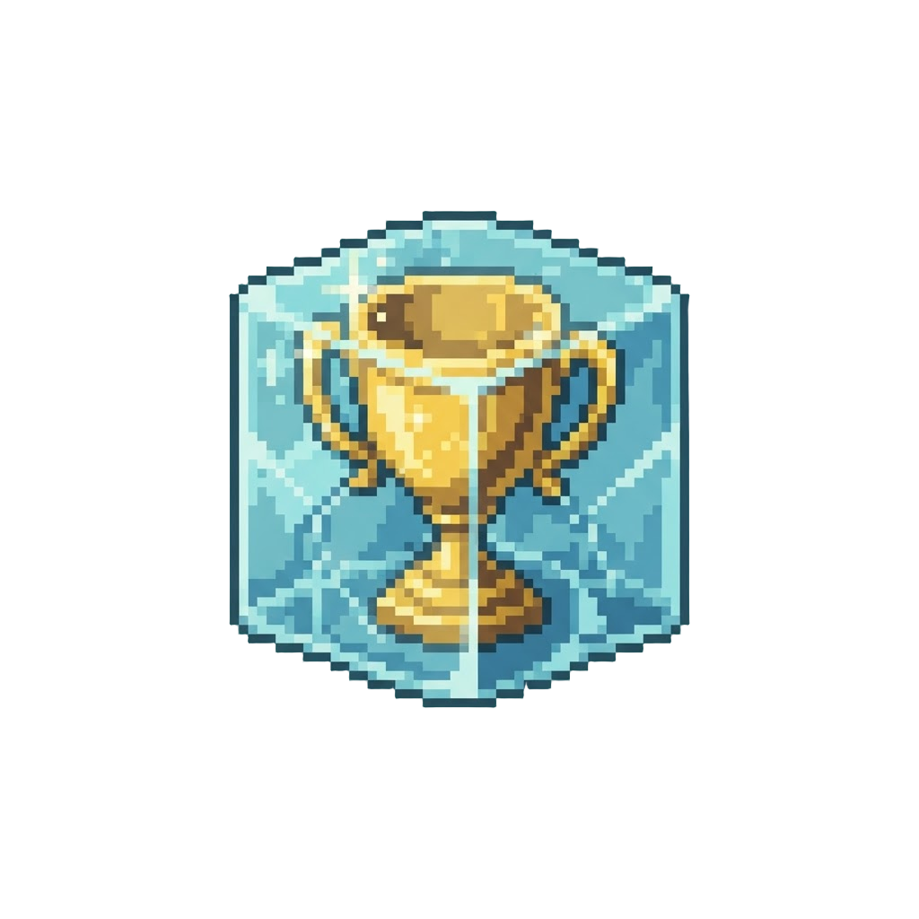 A Sparkling Golden Trophy Embedded in Ice