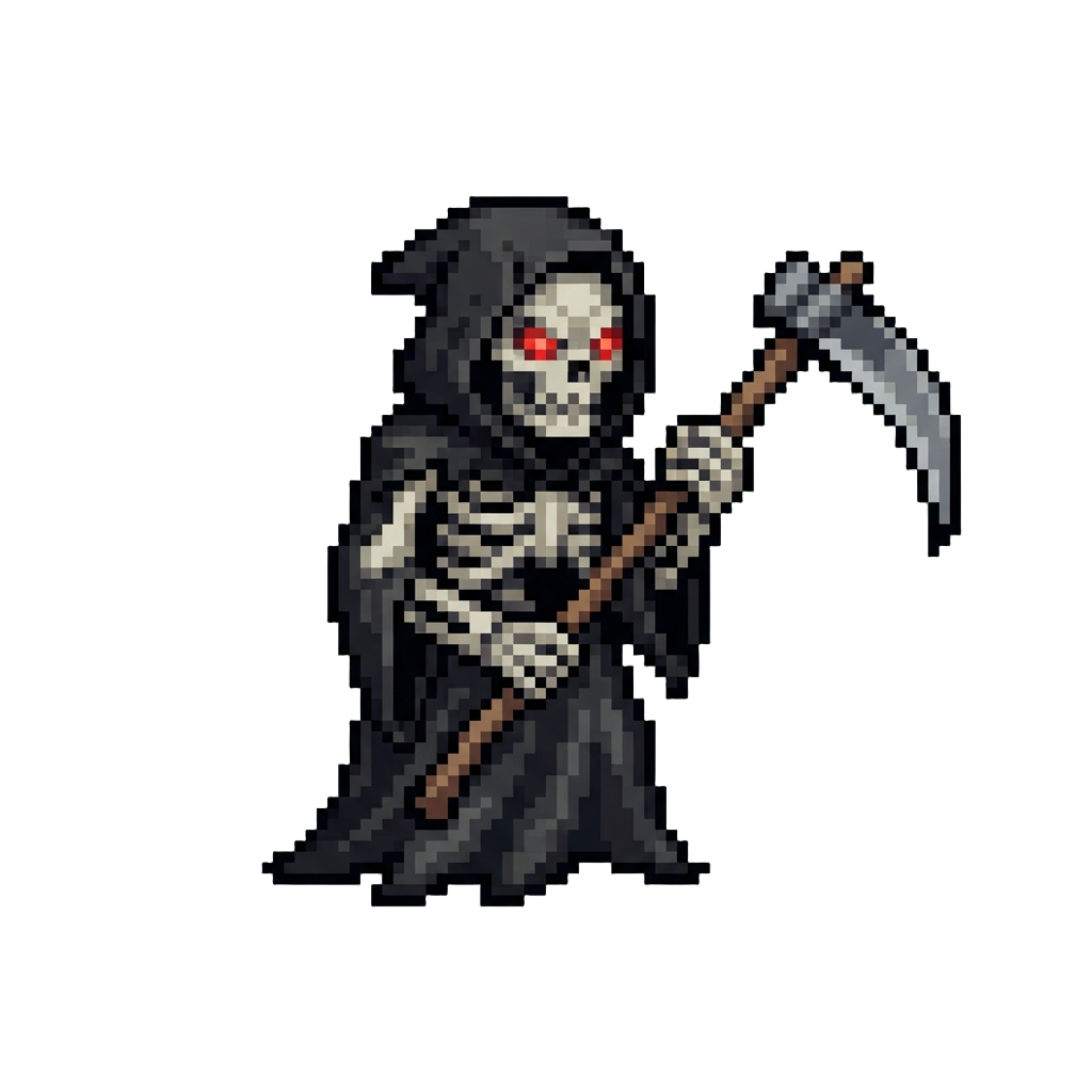 A Towering Skeletal Reaper with Glowing Red Eyes