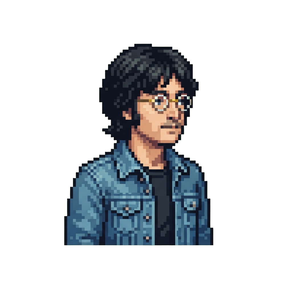 John Lennon Wearing Round Wire Glasses and a Stylish Denim Jacket