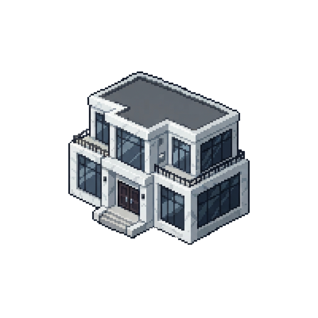A Voxel Hitman Luxury Mansion Built with Marble Quartz and Dark Glass
