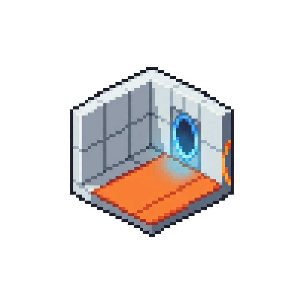 A Blocky Portal Test Chamber Lined with Smooth White Quartz and Orange Carpet