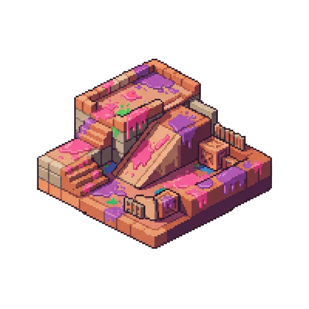 A Voxel Splatoon Turf War Arena Covered in Colored Terracotta and Slime