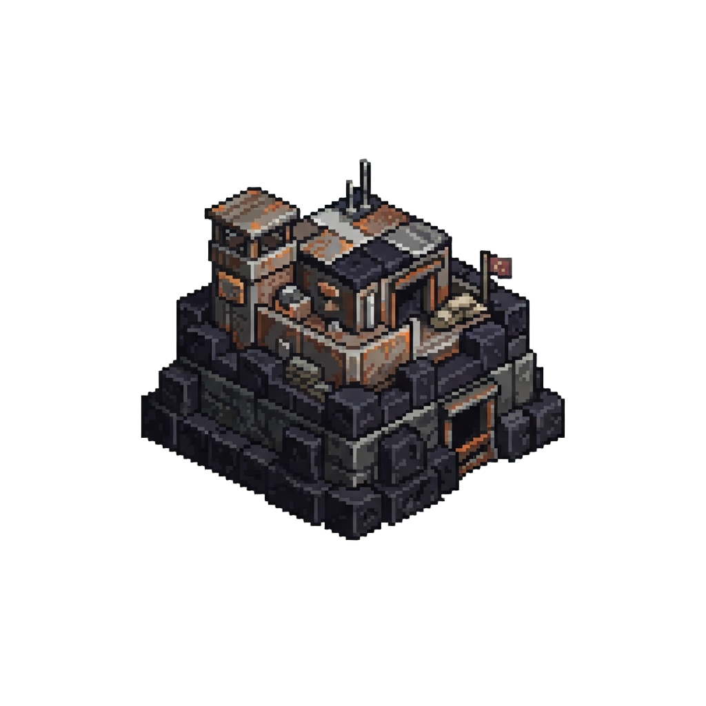 A Voxel Call of Duty Rust Base Built From Metallic Iron and Obsidian Blocks