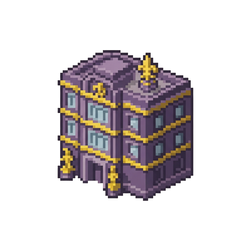 A Voxel Saints Row Penthouse Decorated with Purple Concrete and Golden Block Statues