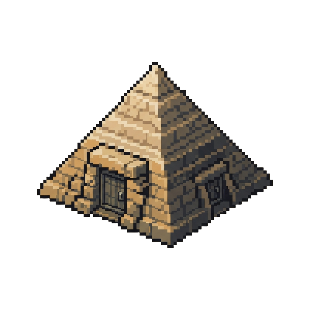 A Voxel Tomb Raider Ancient Pyramid Filled with Chiseled Stone and Trapdoors