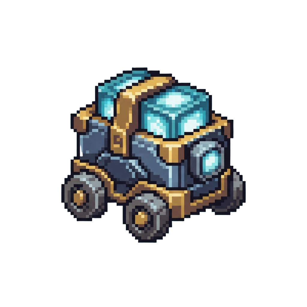 A Blocky Overwatch Payload Cart Made From Iron, Gold, and Sea Lanterns
