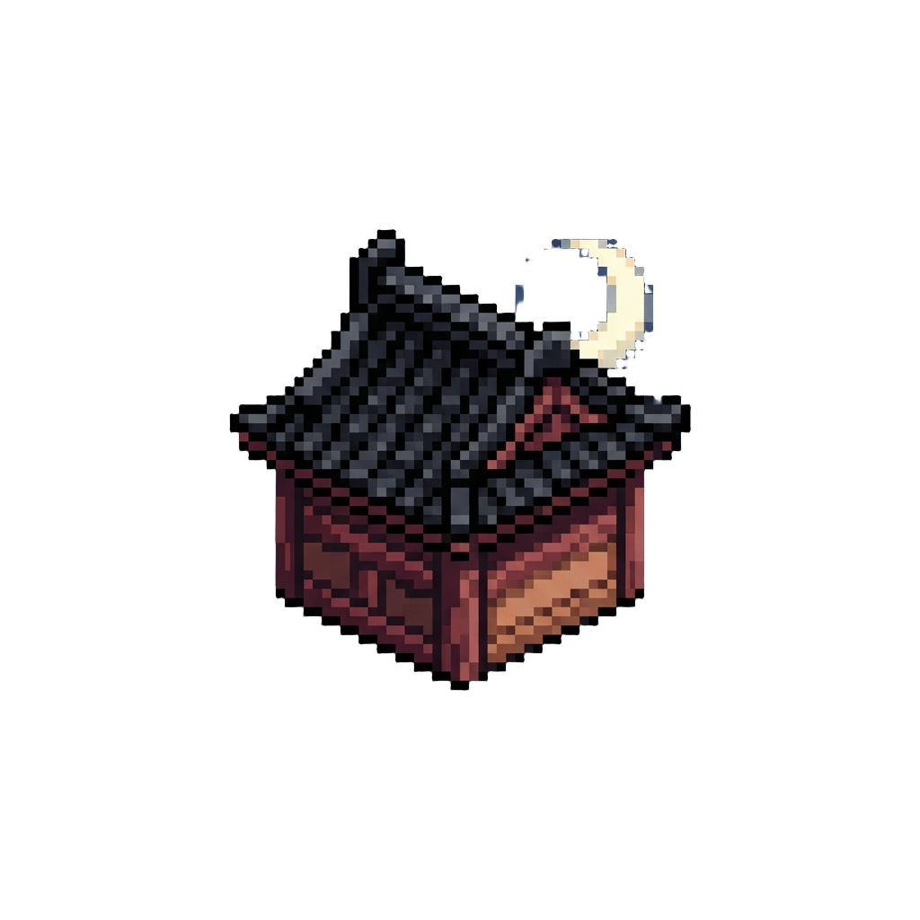 A Cubic Ninja Gaiden Moonlit Rooftop Built From Black Tiles and Sakura Cherry Wood