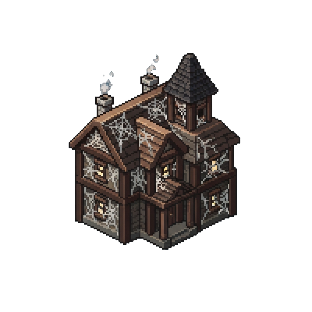 A Voxel Resident Evil Mansion Made From Dark Oak and Cobweb Blocks