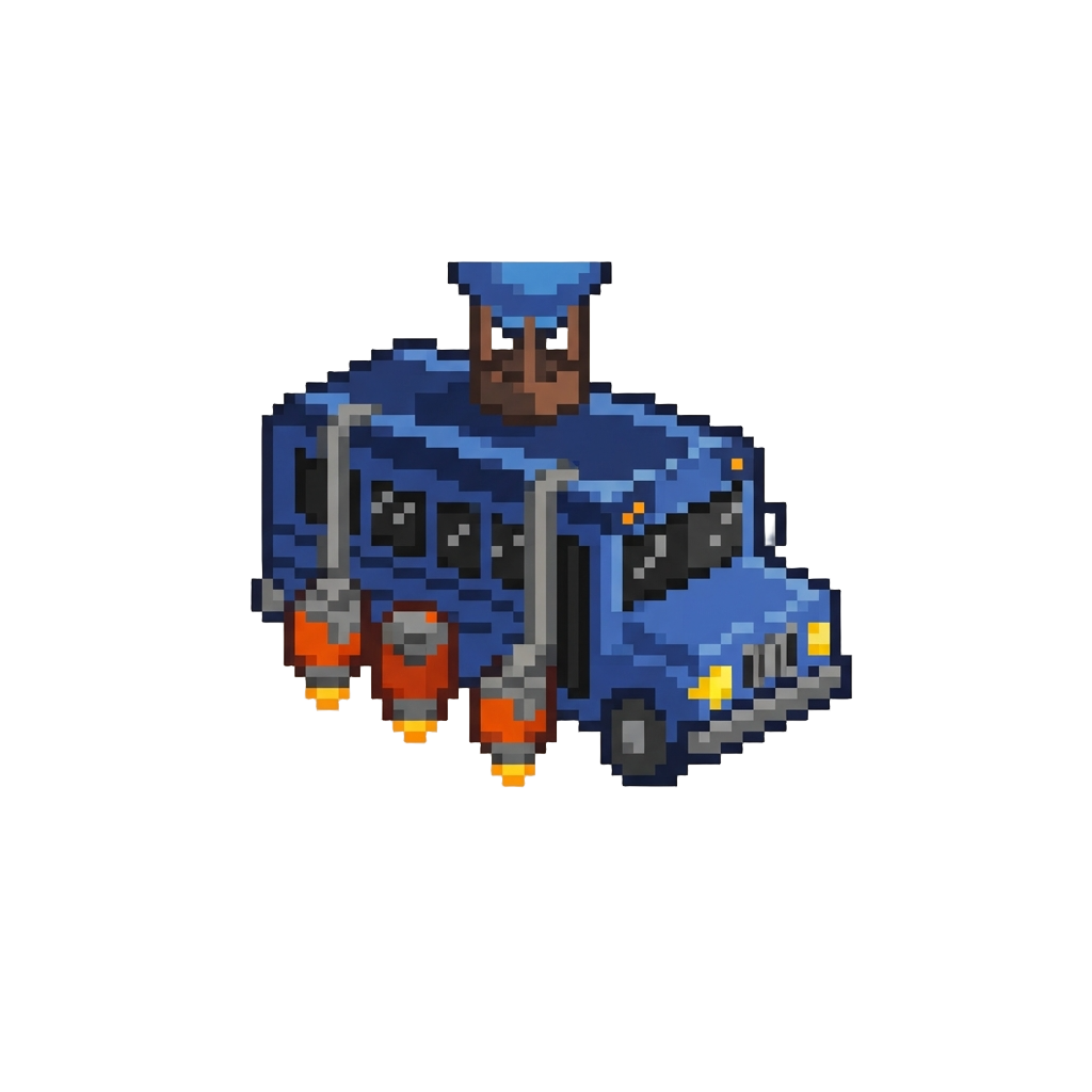 A Voxel Fortnite Battle Bus Built From Blue Wool and Furnace Thrusters
