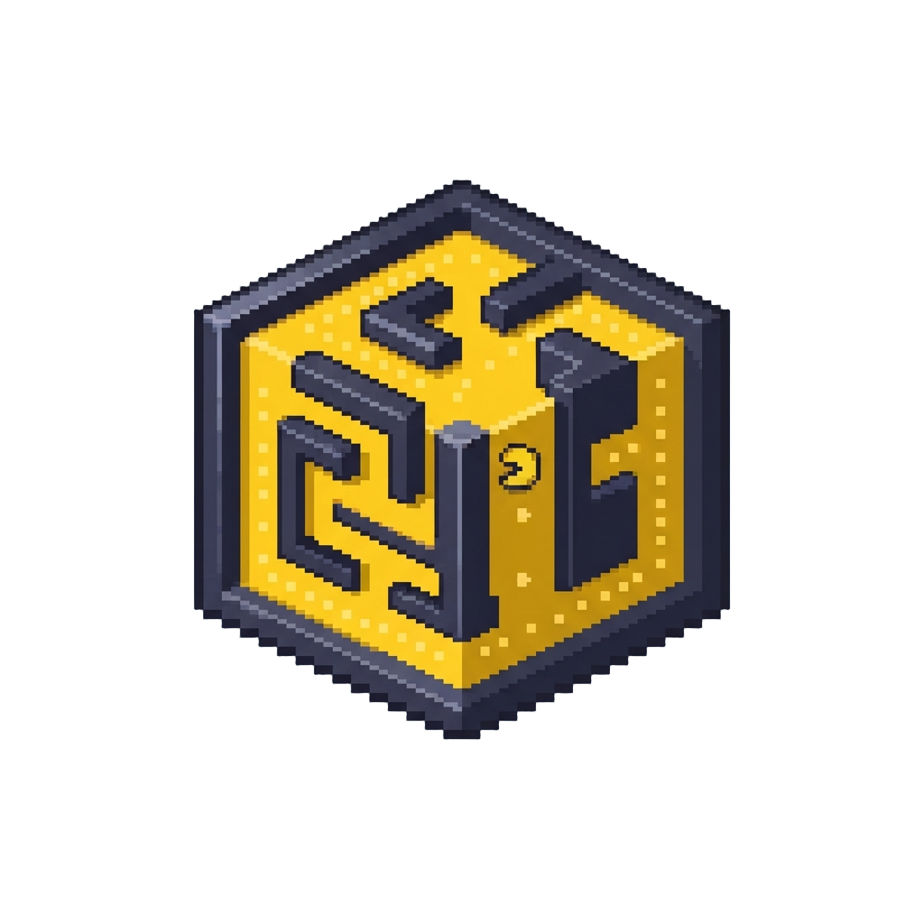 A Cubic Pac-man Maze Constructed From Yellow Wool and Obsidian Walls