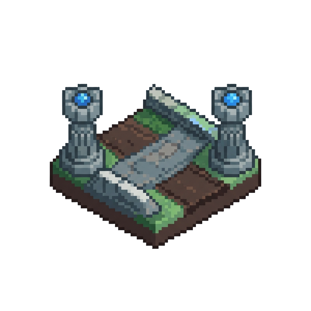 A Voxel League of Legends Summoner's Rift Lane Framed by Stone Turrets