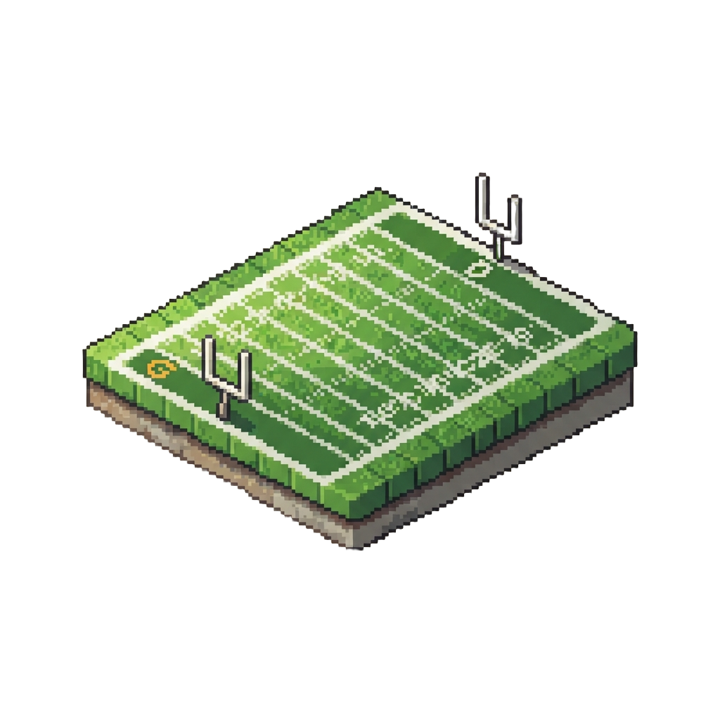 A Blocky Madden Nfl Field Laid Out in Green Grass Blocks and White Wool Yardlines