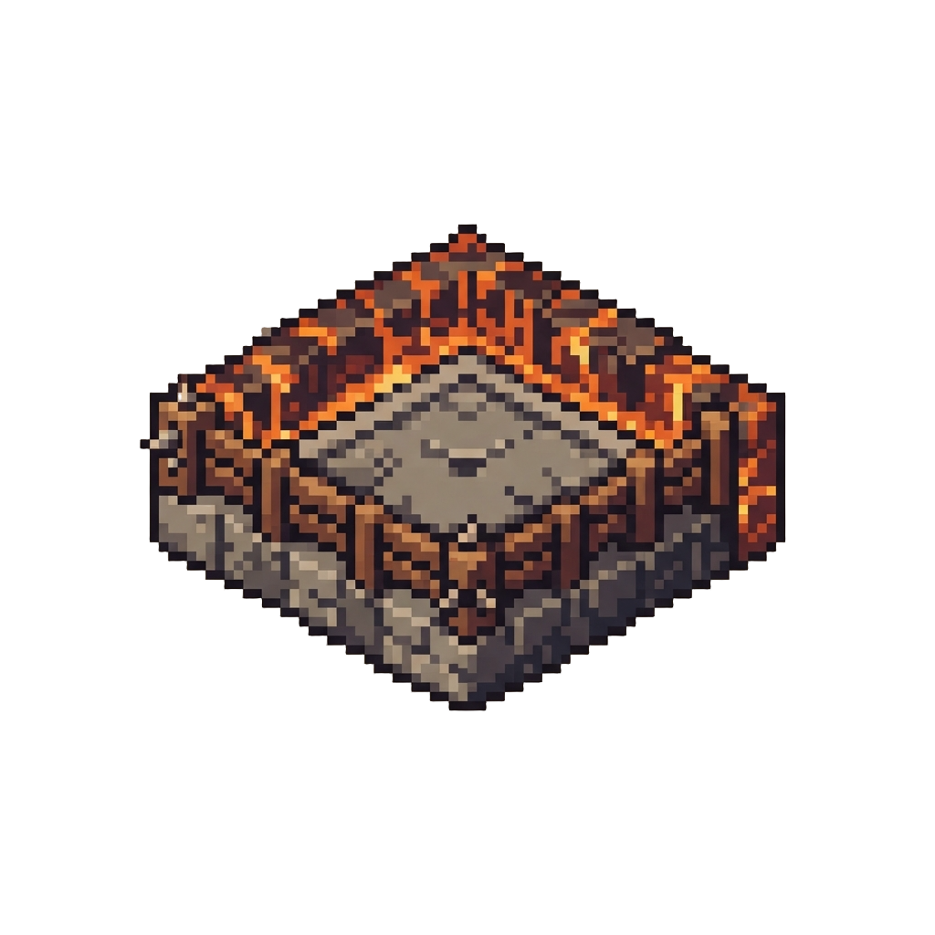 A Blocky Street Fighter Stage Framed by Wooden Fences and Lava Blocks