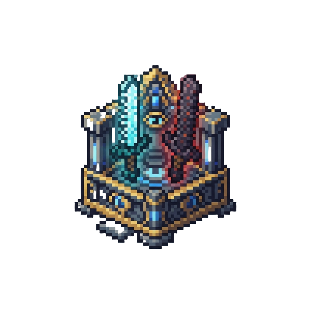 A Voxel Soulcalibur Weapon Shrine Holding Glowing Diamond and Netherite Swords