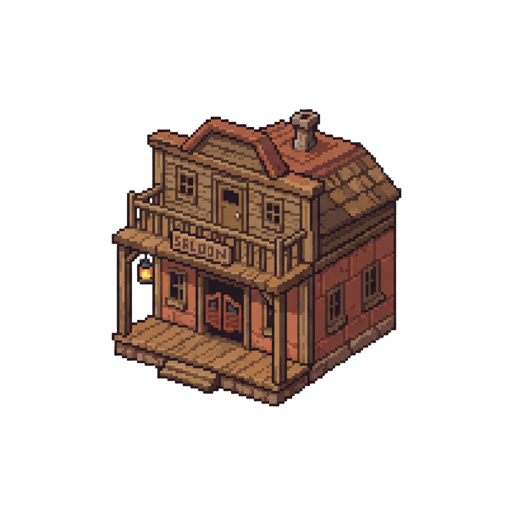 A Voxel Red Dead Redemption Dusty Saloon Made of Acacia Wood and Terracotta