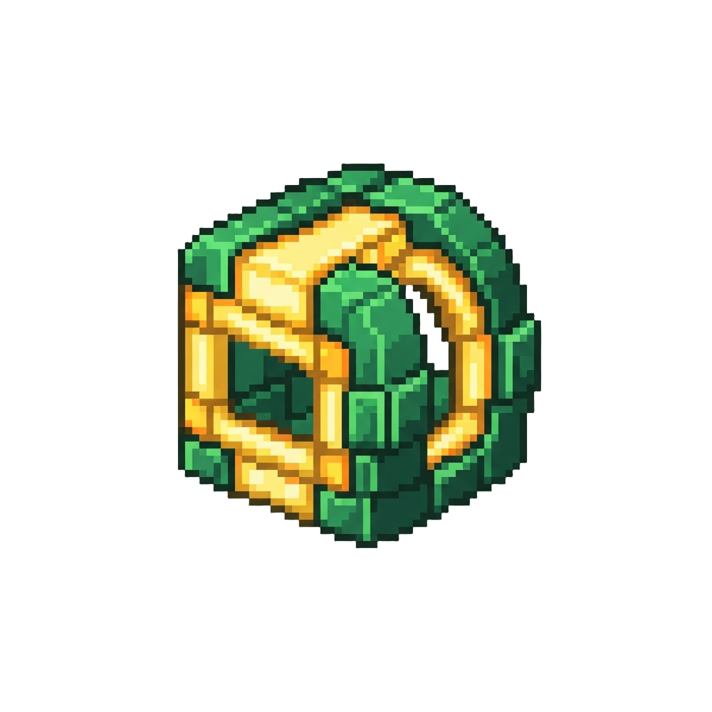 A Cubic Halo Ring Segment Made From Glowstone and Emerald Blocks