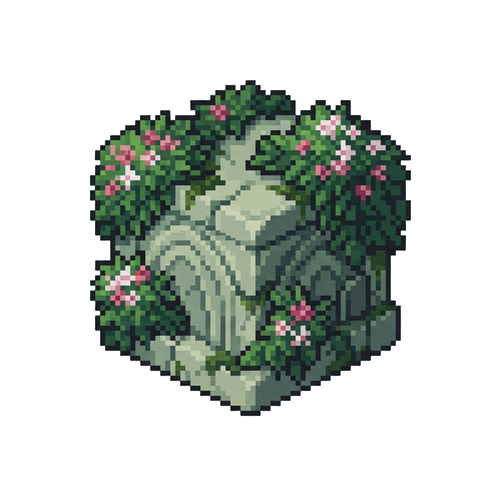 A Blocky Dragon Age Elven Ruins Overgrown with Azalea Leaves