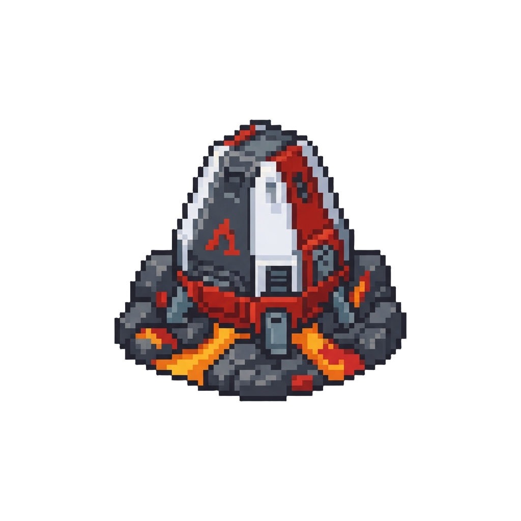 A Voxel Apex Legends Drop Pod Nestled in Basalt and Lava Springs
