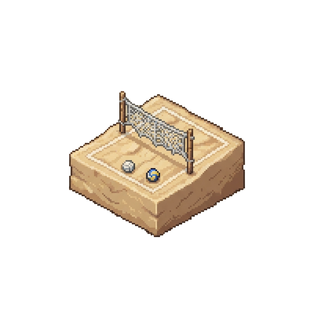 A Cubic Dead or Alive Beach Volleyball Court Made From Beach Sand and Cobweb Nets