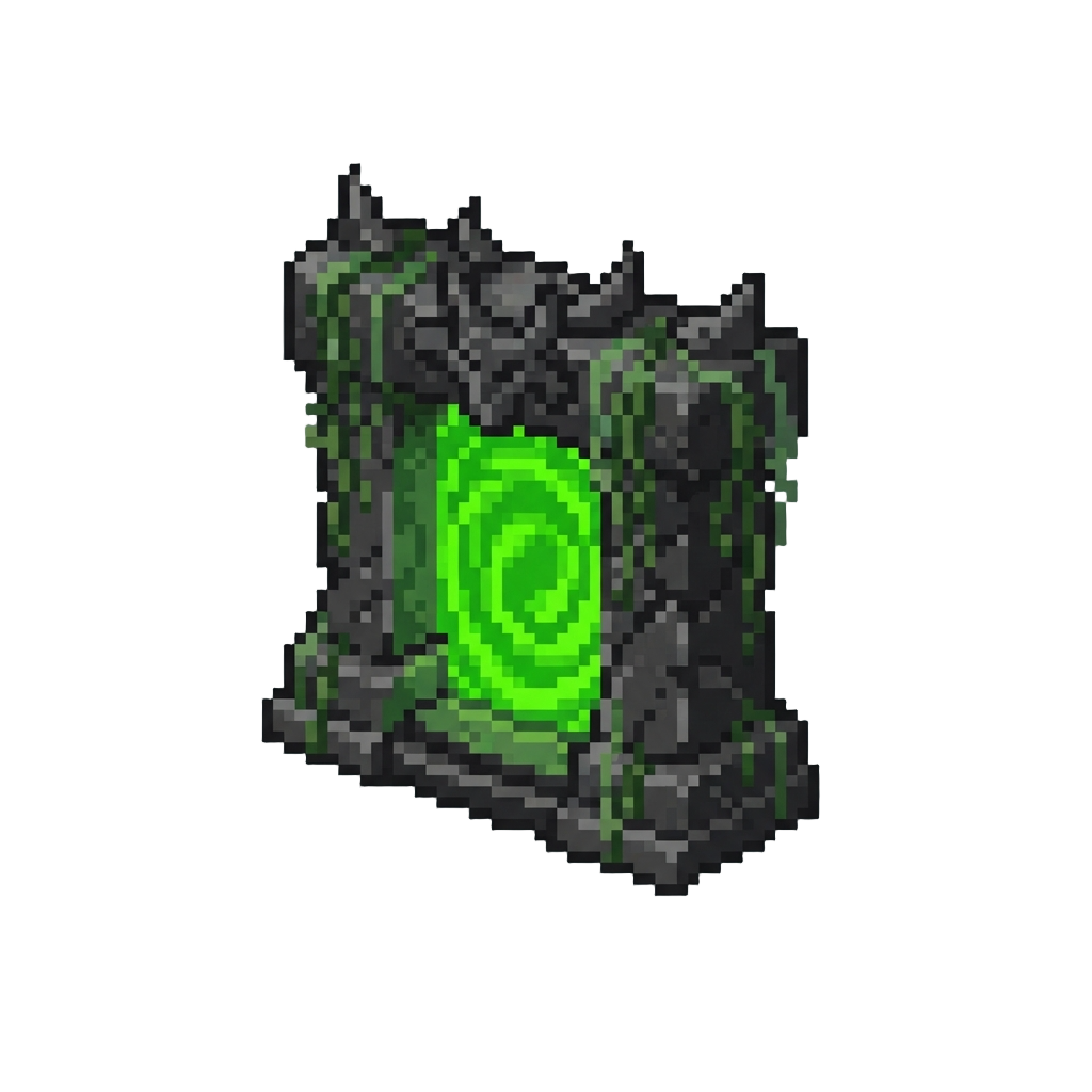 A Voxel Warcraft Dark Portal Made From Obsidian and Weeping Vines