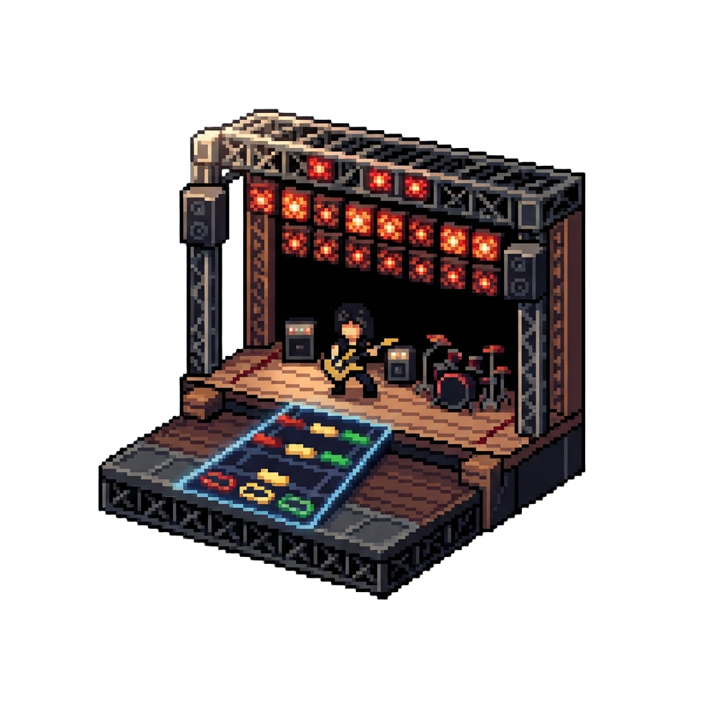 A Blocky Guitar Hero Concert Stage Lit by Redstone Lamp Arrays
