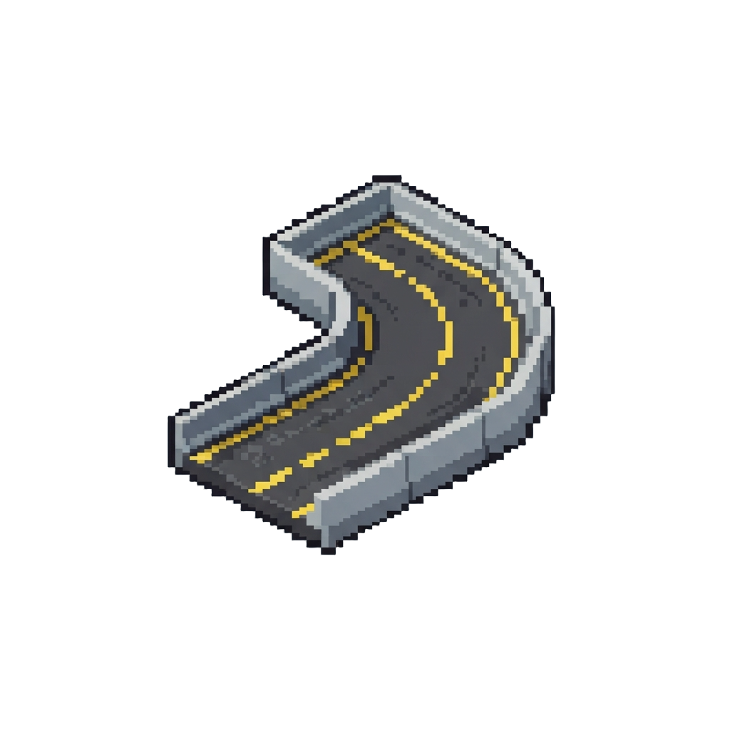 A Voxel Need for Speed Race Track Bordered by Concrete and Yellow Wool Lines