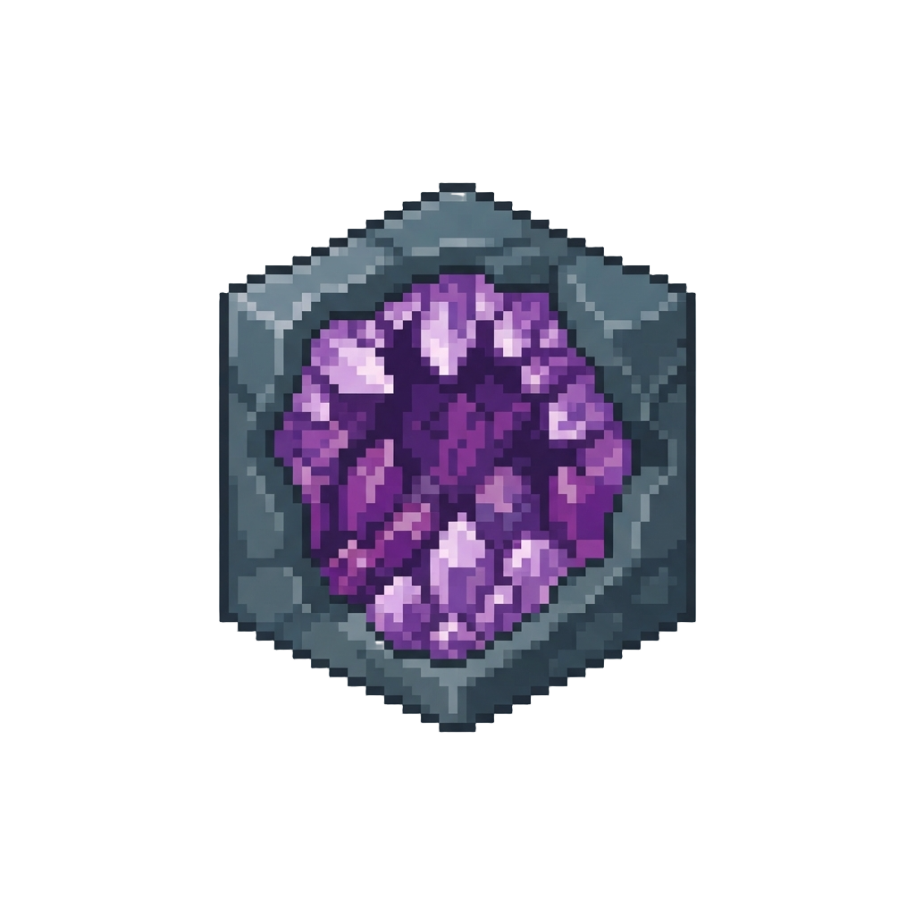 A Cubic Metroid Alien Cavern Filled with Purple Amethyst Geodes