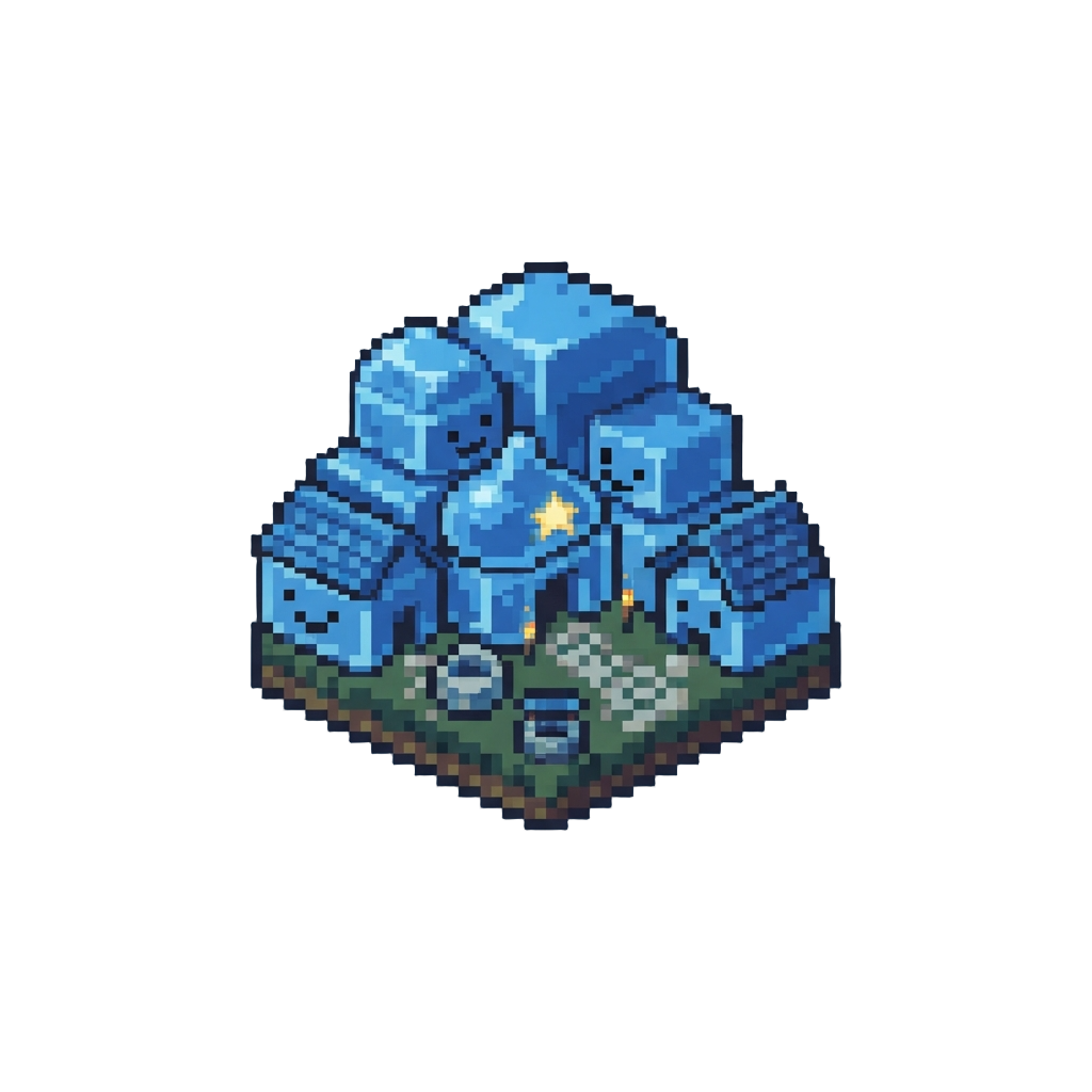 A Blocky Dragon Quest Slime Village Crafted From Blue Slime Blocks