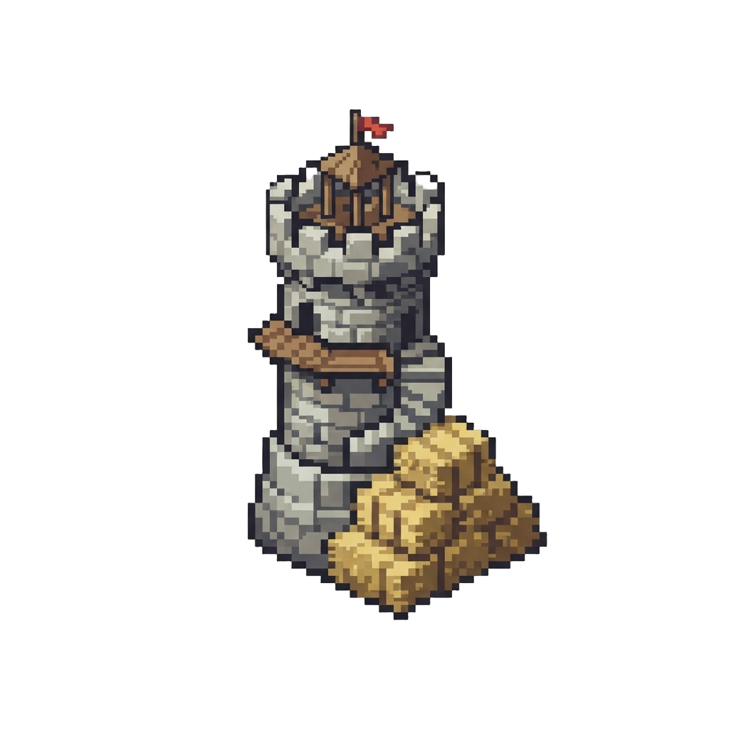 A Voxel Assassin's Creed Leap-of-faith Tower Made of Stone Brick and Hay Bales