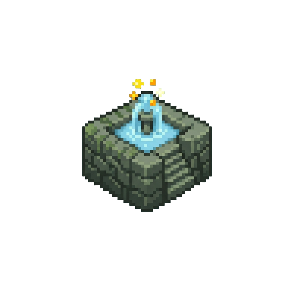 A Cubic Dota Radiant Fountain Built with Mossy Cobblestone and Glow Berries