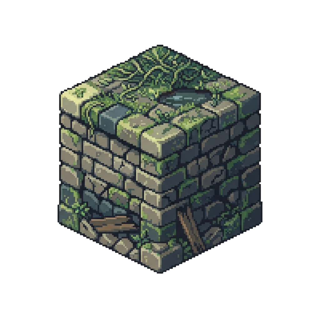 A Cubic the Last of Us Overgrown City Alley Made of Mossy Cobblestone