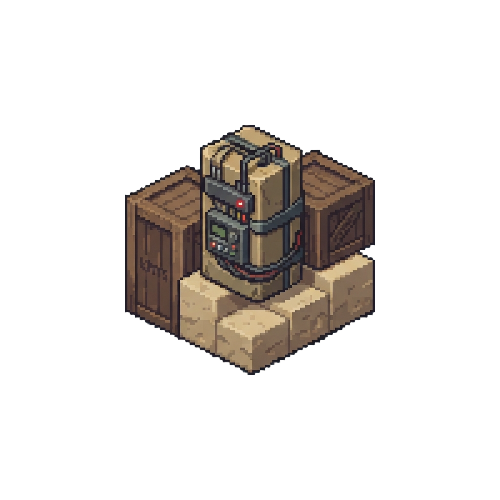 A Cubic Counter-strike Bomb Site Framed by Wooden Crates and Sand Blocks