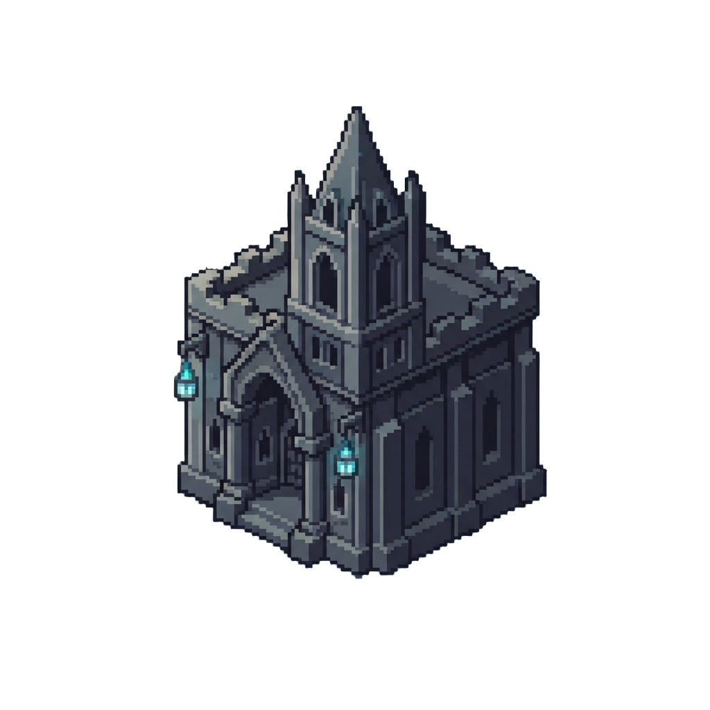 A Cubic Diablo Cathedral Constructed From Deepslate and Soul Lanterns