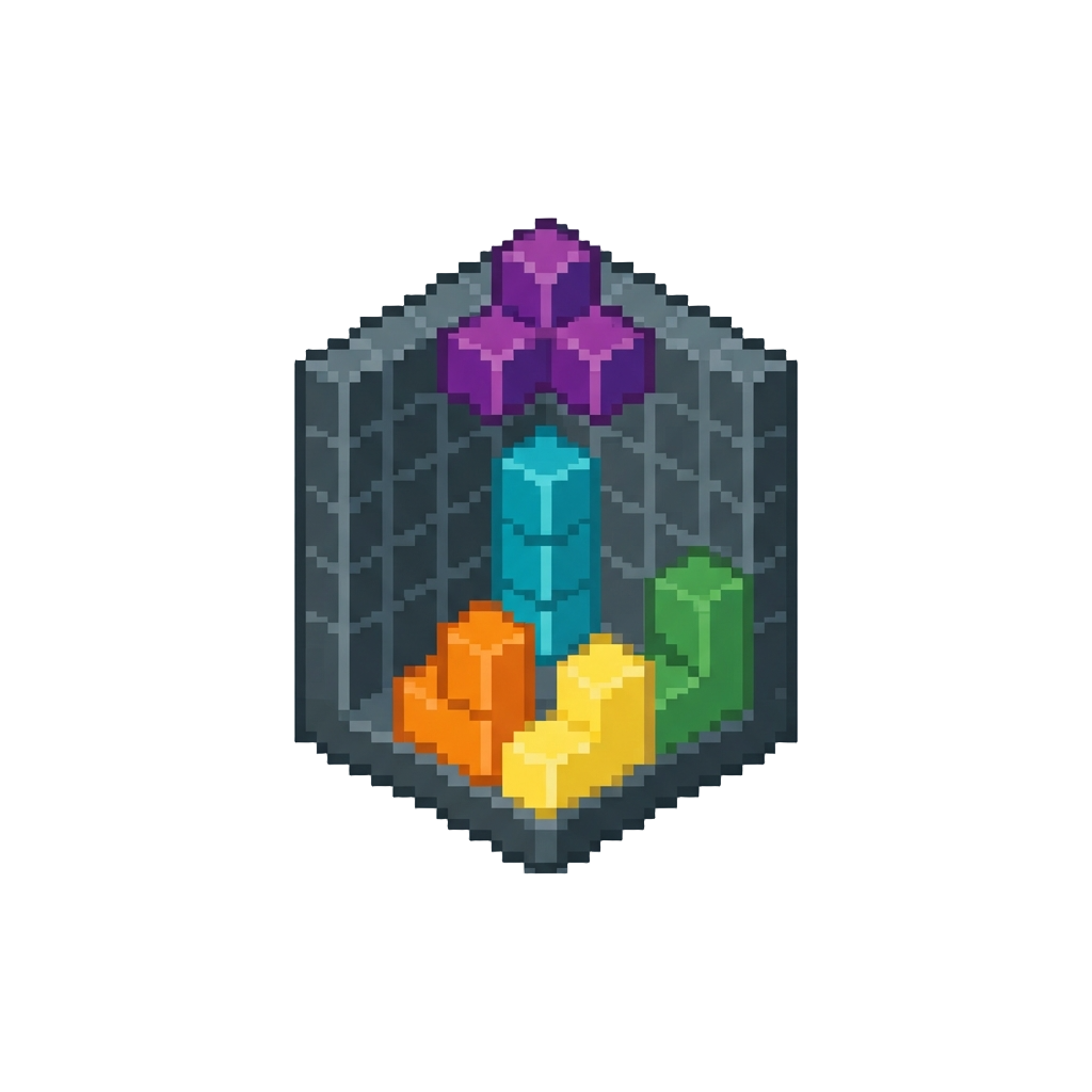A Voxel Tetris Matrix Dropping Giant Colored Concrete Polyominoes