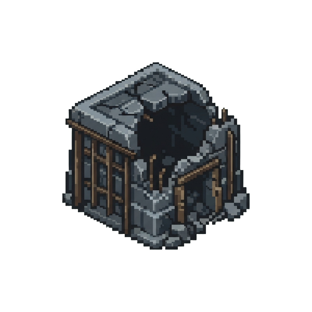 A Voxel Gears of War Ruined Bunker Constructed From Basalt and Iron Bars