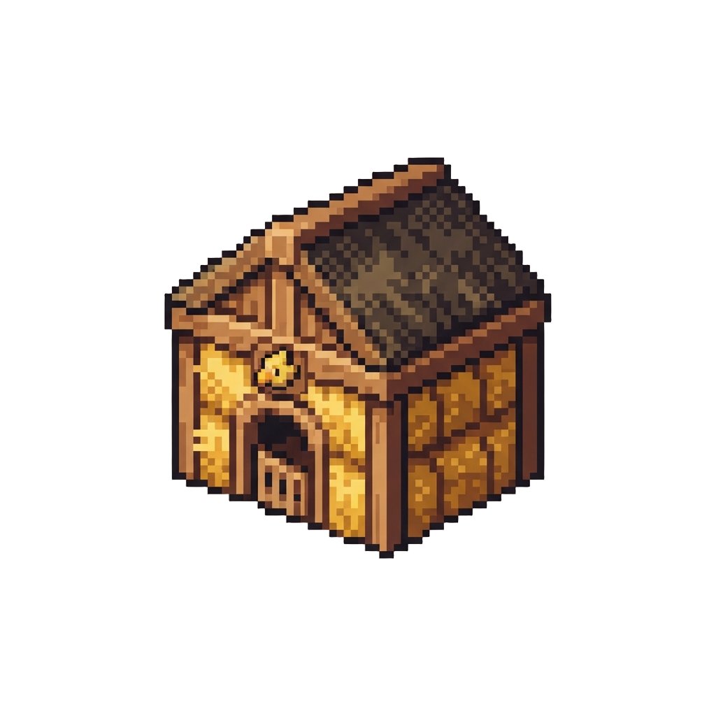 A Cubic Final Fantasy Chocobo Stable Crafted From Golden Hay Bales and Oak Wood