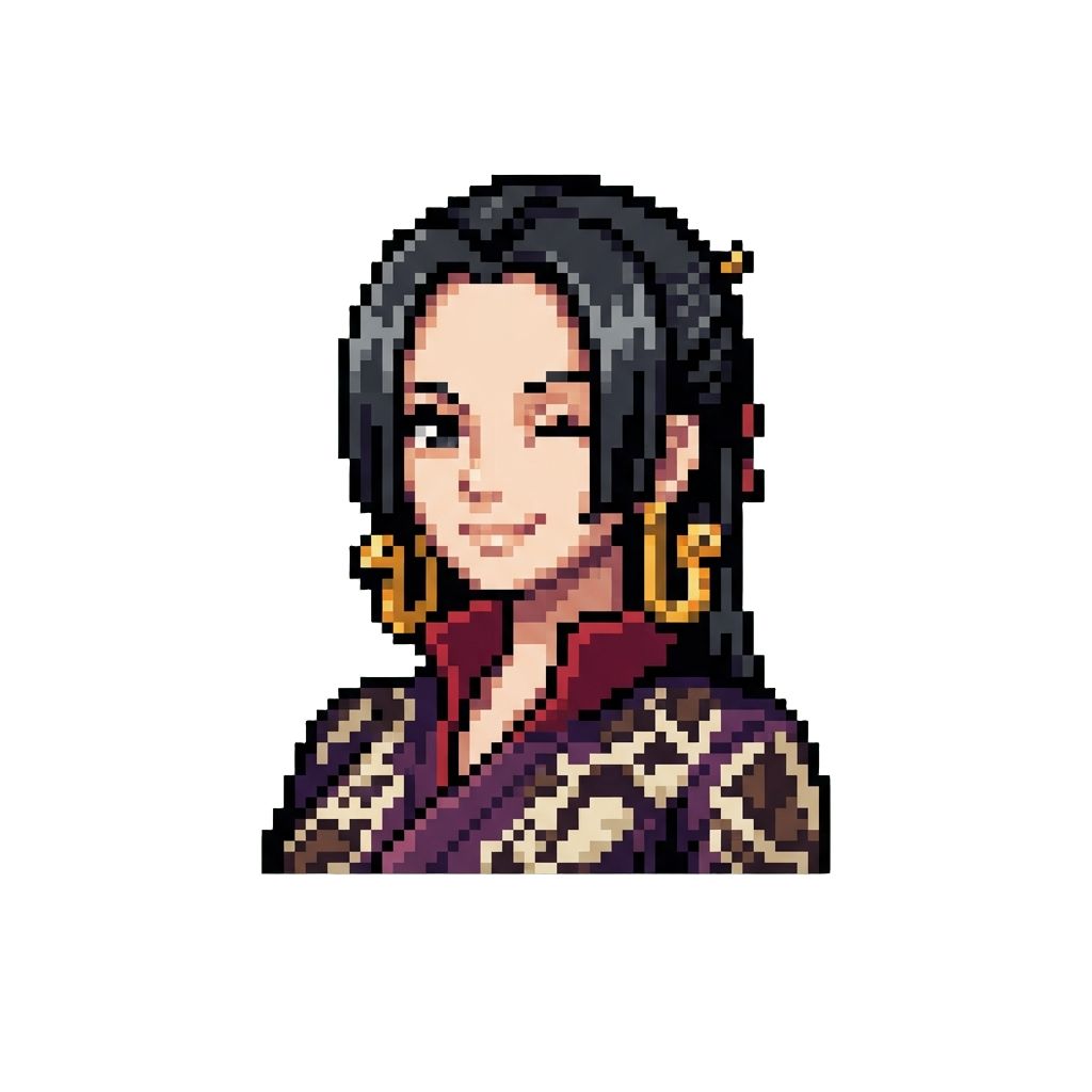 Boa Hancock in Her Sleek Snake-print Robe and Golden Snake Earrings, Winking Sweetly Saying "i Am Boa Hancock! Love Is Always a Hurricane!"