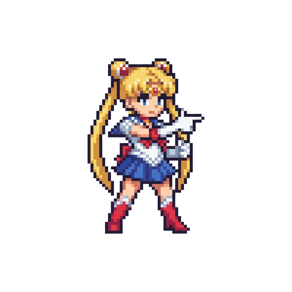 Sailor Moon with Double Bun Hair and Iconic Tiara, Striking a Pose Saying "i Am Sailor Moon! in the Name of the Moon, I Will Punish You!"