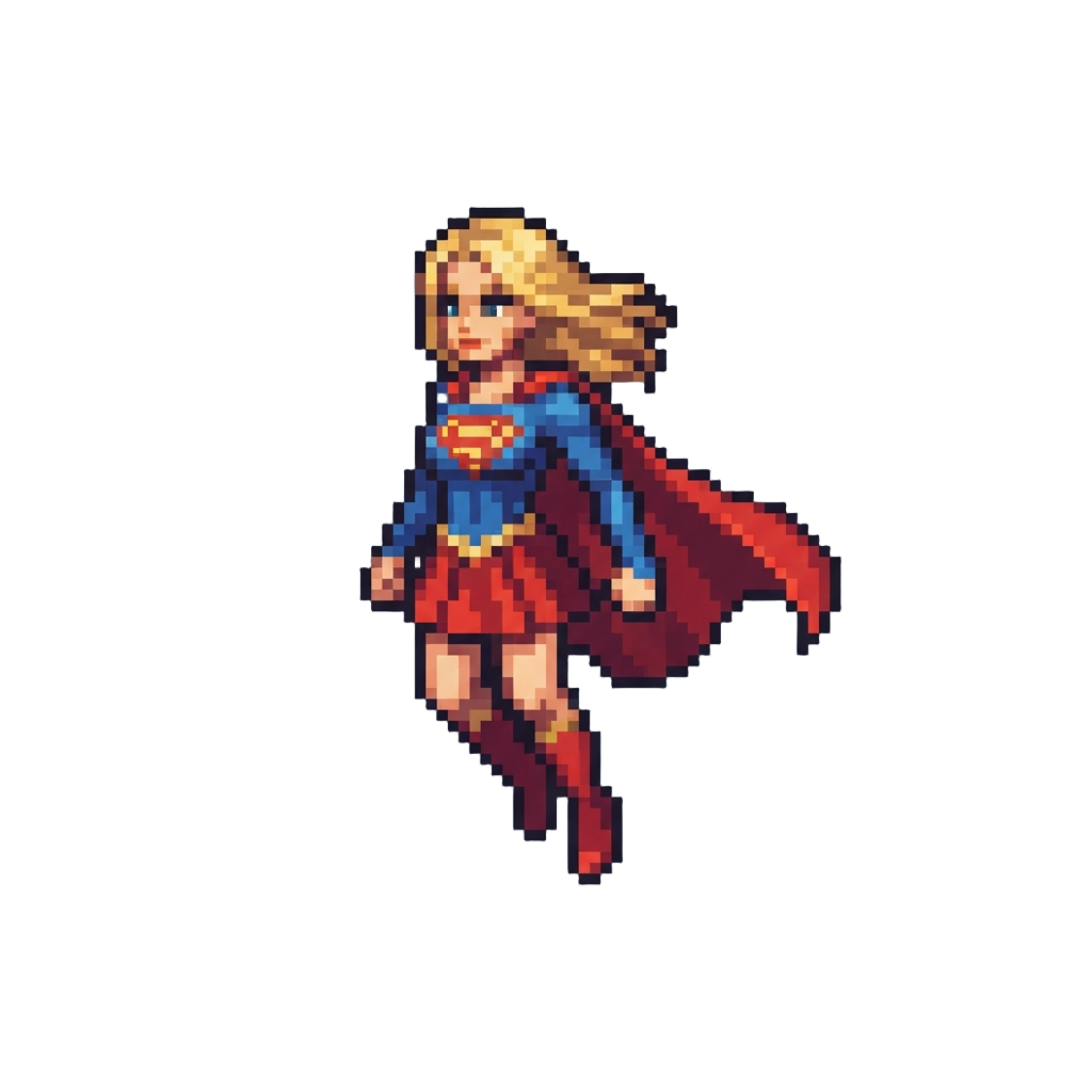 Supergirl in a Red Cape and Iconic Crest Suit, Floating Above the Ground Saying "i Am Supergirl, Soaring to New Heights!"