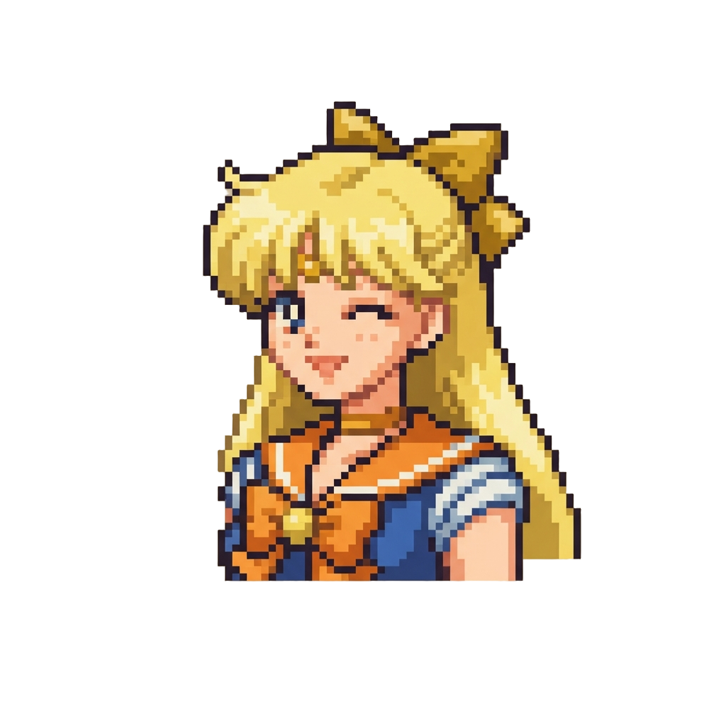 Sailor Venus with a Golden Bow in Her Hair and Orange Sailor Collar, Winking and Saying "i Am Sailor Venus! the Leader of the Guardians!"