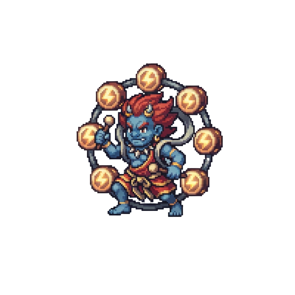 Raijin the Thunder God with a Ring of Glowing Taiko Drums