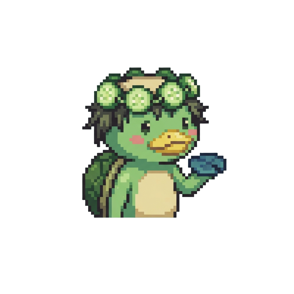 A Cheeky Kappa River Spirit Wearing a Cucumber Crown
