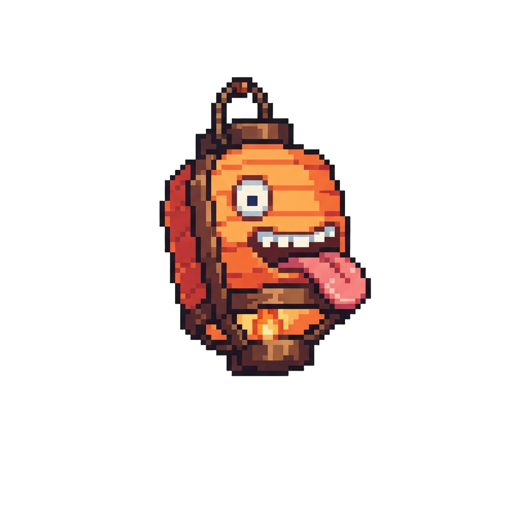 A Silly Paper Lantern Yokai Floating with a Tongue Out