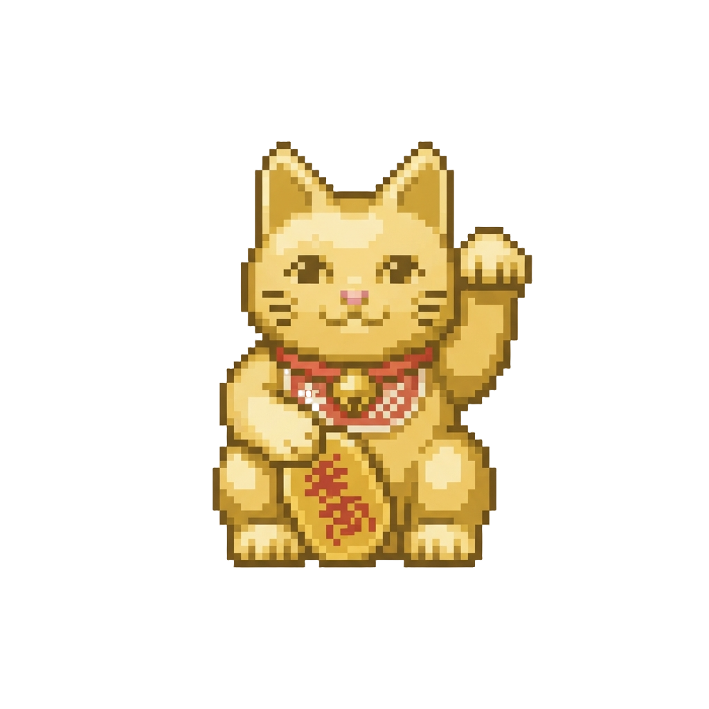 A Giant Golden Beckoning Lucky Cat Spirit Waving a Paw