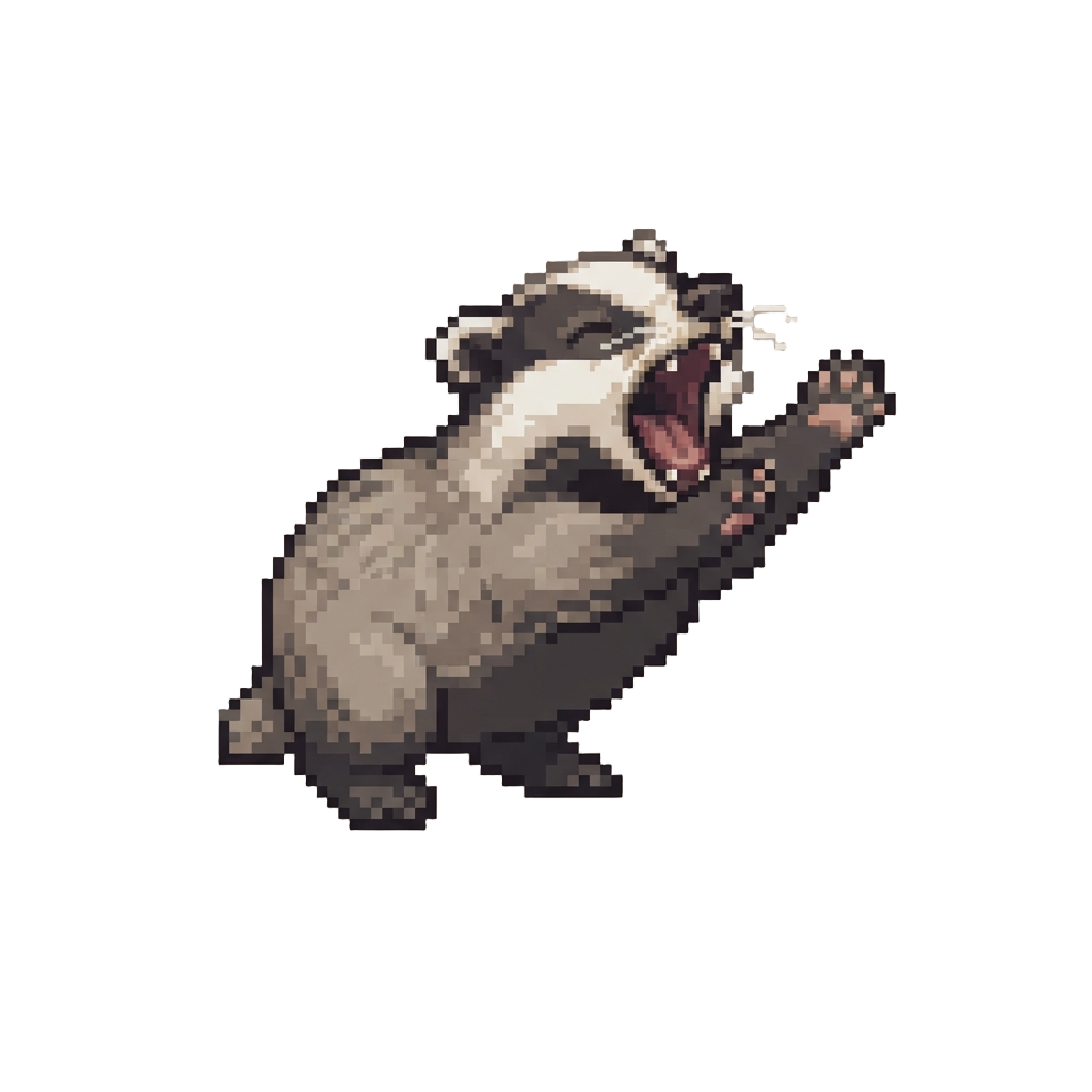 A Badger Giving a Dramatic Yawning Stretch